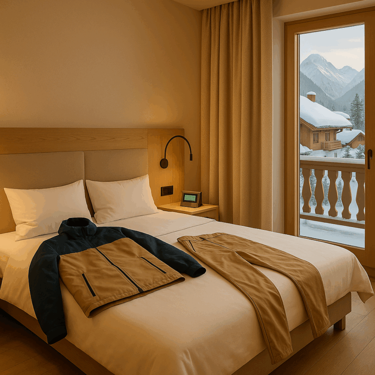 Boxspringbett mit sinwave System in winterlich-alpiner Umgebung