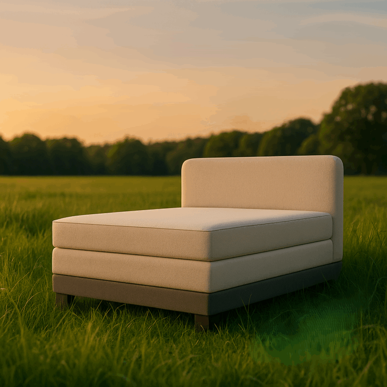 Nachhaltiges Wellness-Konzept - Boxspringbett in der Natur