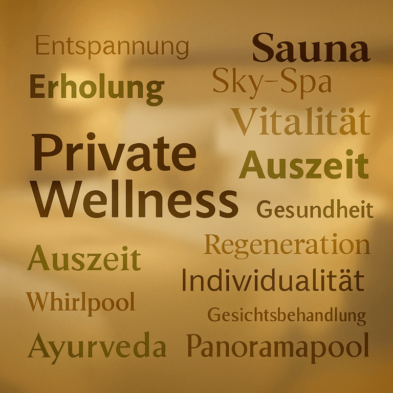Edle Wortcollage mit Wörter aus dem Wellness Bereich
