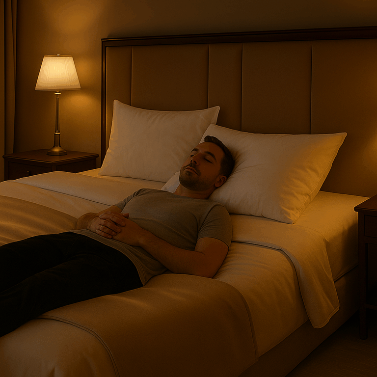 Entspannter Hotelgast genießt Private Wellness Massage im Zimmer
