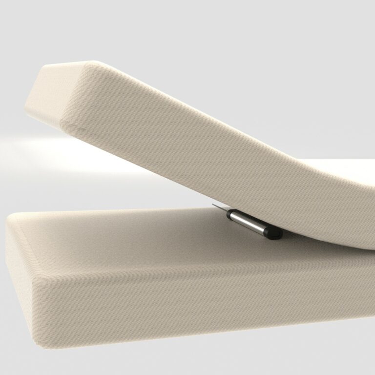 Technische Darstellung eines Oszillationskörpers unter einem Boxspringbett. Das Bild zeigt die mechanische Einheit, die für die Oszillation verantwortlich ist, inklusive klarer Linien und dezenter Markenplatzierung.