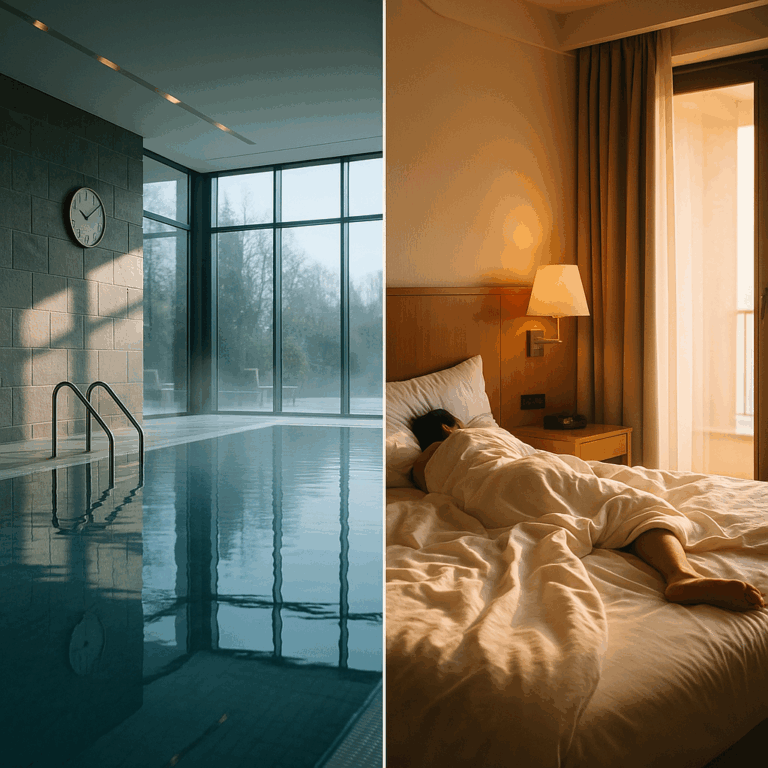 Geschlossener Pool, schlafender Gast.